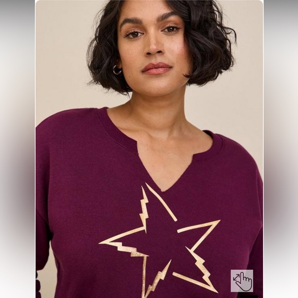 Torrid Lightning Star Relaxed Fit Split Neck Crop Foil Detail Sweater - Picture 14 of 14